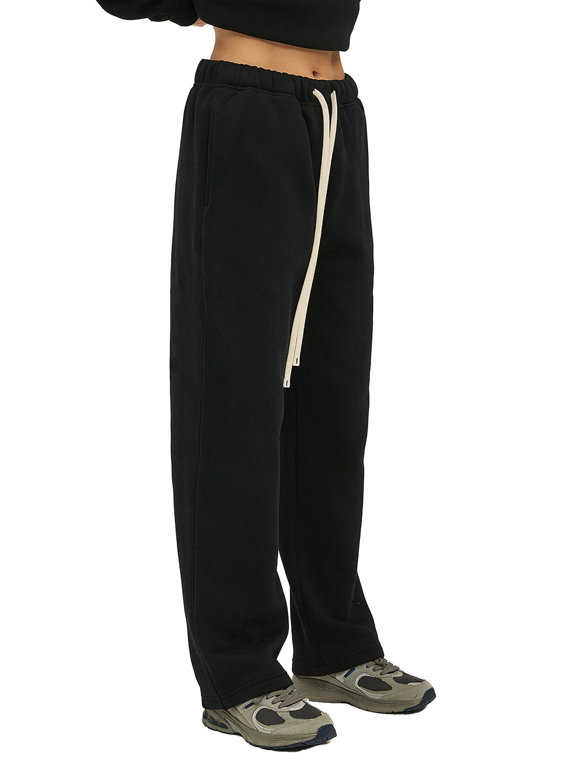 Streetwear Unisex Solid Color Fleece Straight Leg Pants